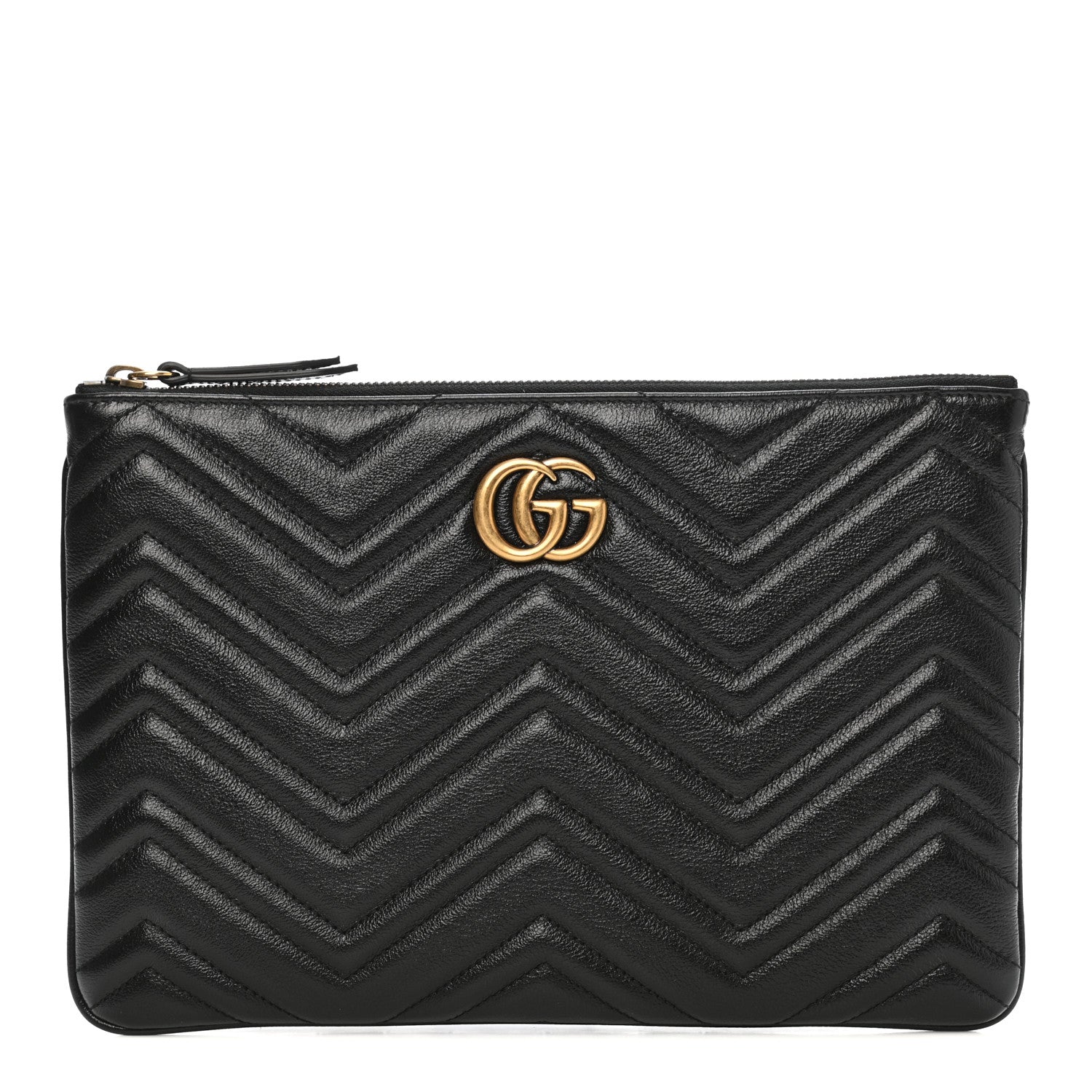 Gucci Azalea Calfskin Matelasse Heart GG Marmont Zip Pouch Black 1 of 8