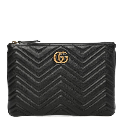 Gucci Azalea Calfskin Matelasse Heart GG Marmont Zip Pouch Black 1 of 8