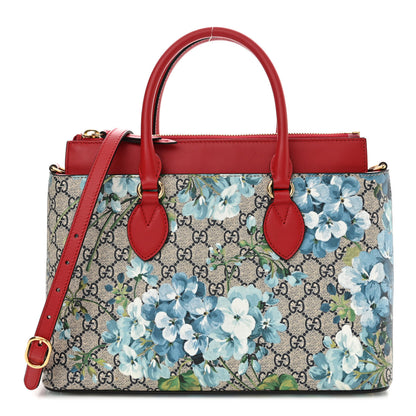 Gucci GG Supreme Monogram Blooms Medium Zip Top Tote Beige Blue Navy Hibiscus Red 1 of 12