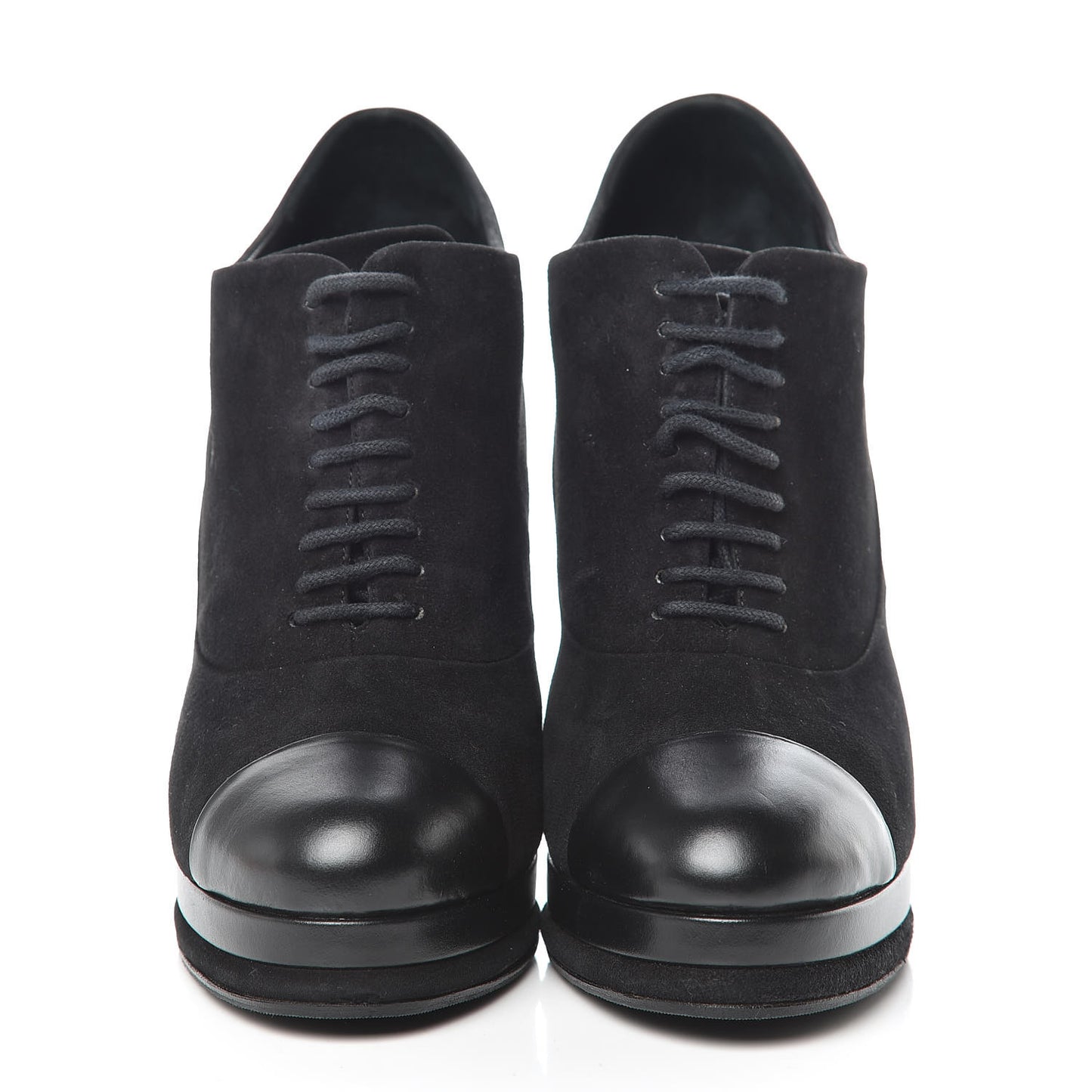 Suede Cap Toe Lace Up Booties 41 Black