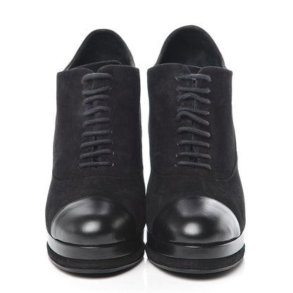 Chanel Suede Cap Toe Lace Up Booties 41 Black 2 of 16