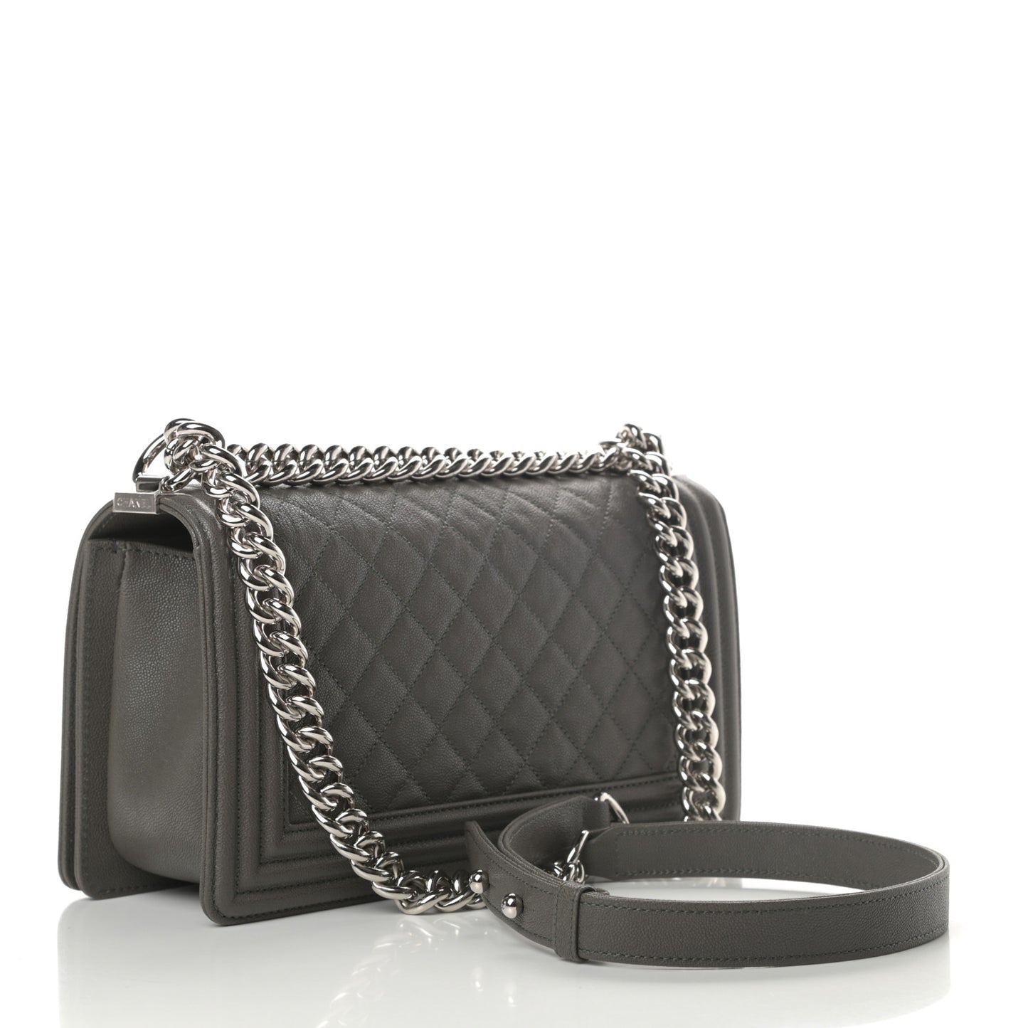 Caviar Quilted Medium Boy Flap Grey