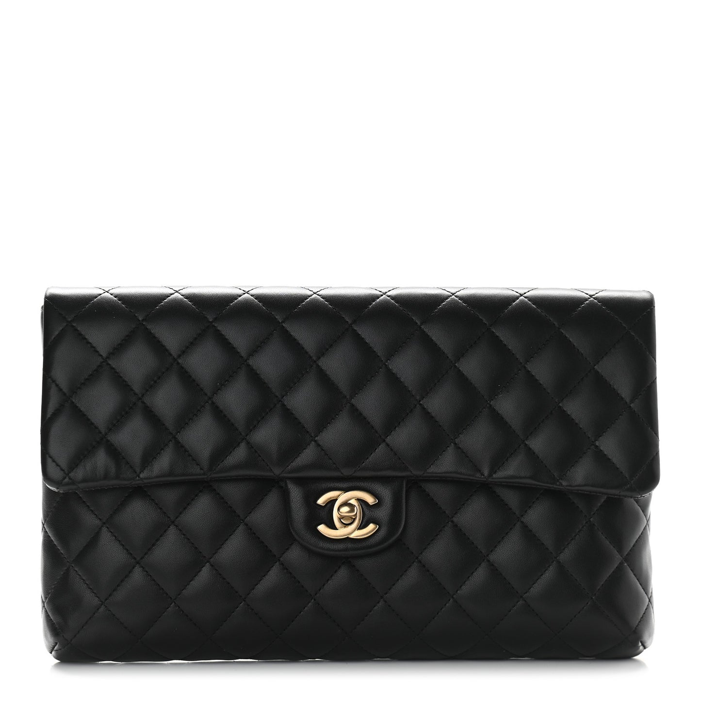 Lambskin Quilted Flap Clutch Black