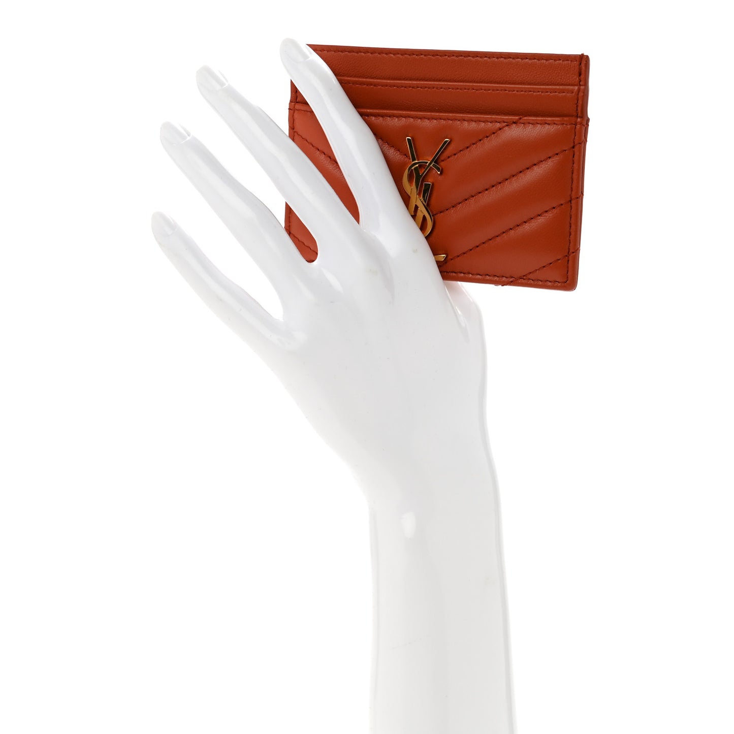 Lambskin Matelasse Chevron Monogram Credit Card Case Dark Mandarin