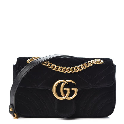 Gucci Velvet Matelasse Mini GG Marmont Shoulder Bag Black 1 of 7