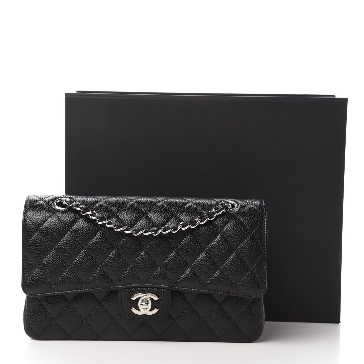Caviar Quilted Medium Double Flap Black