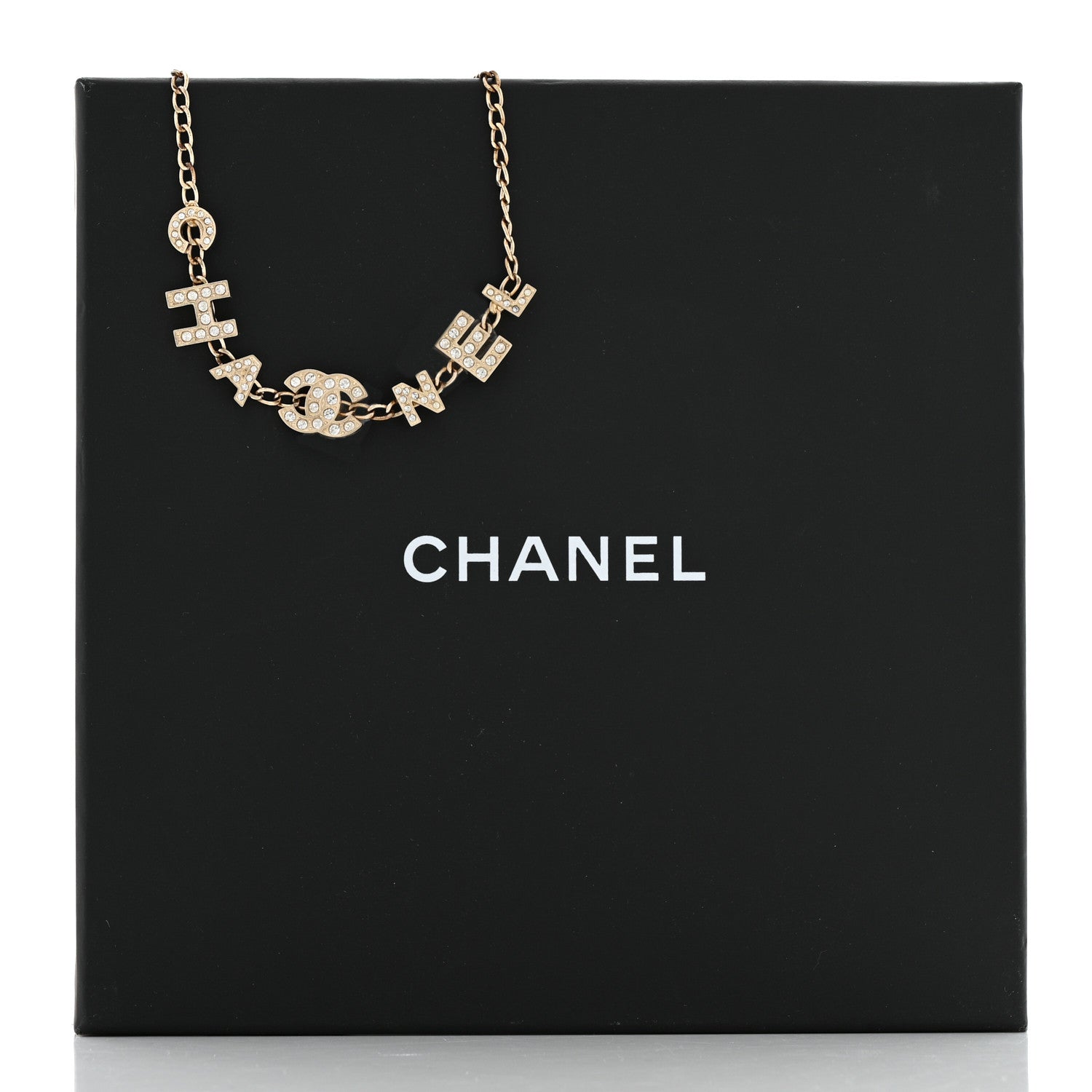 Chanel Crystal CC Letter Chain Necklace Gold Gold 6 of 6