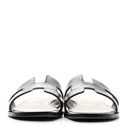 Hermes Box Calfskin Oran Sandals 38.5 Black 2 of 10
