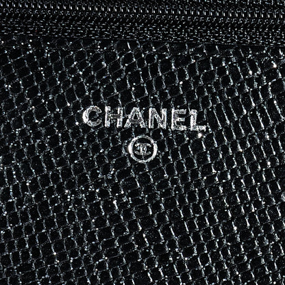 Chanel Glitter Calfskin Quilted Wallet on Chain WOC Black Silver 7 of 8
