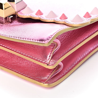 Fendi Vitello Catalan Mirror Scalloped Multi Studded Small Kan I Shoulder Bag Fuxia Chiaro 9 of 10