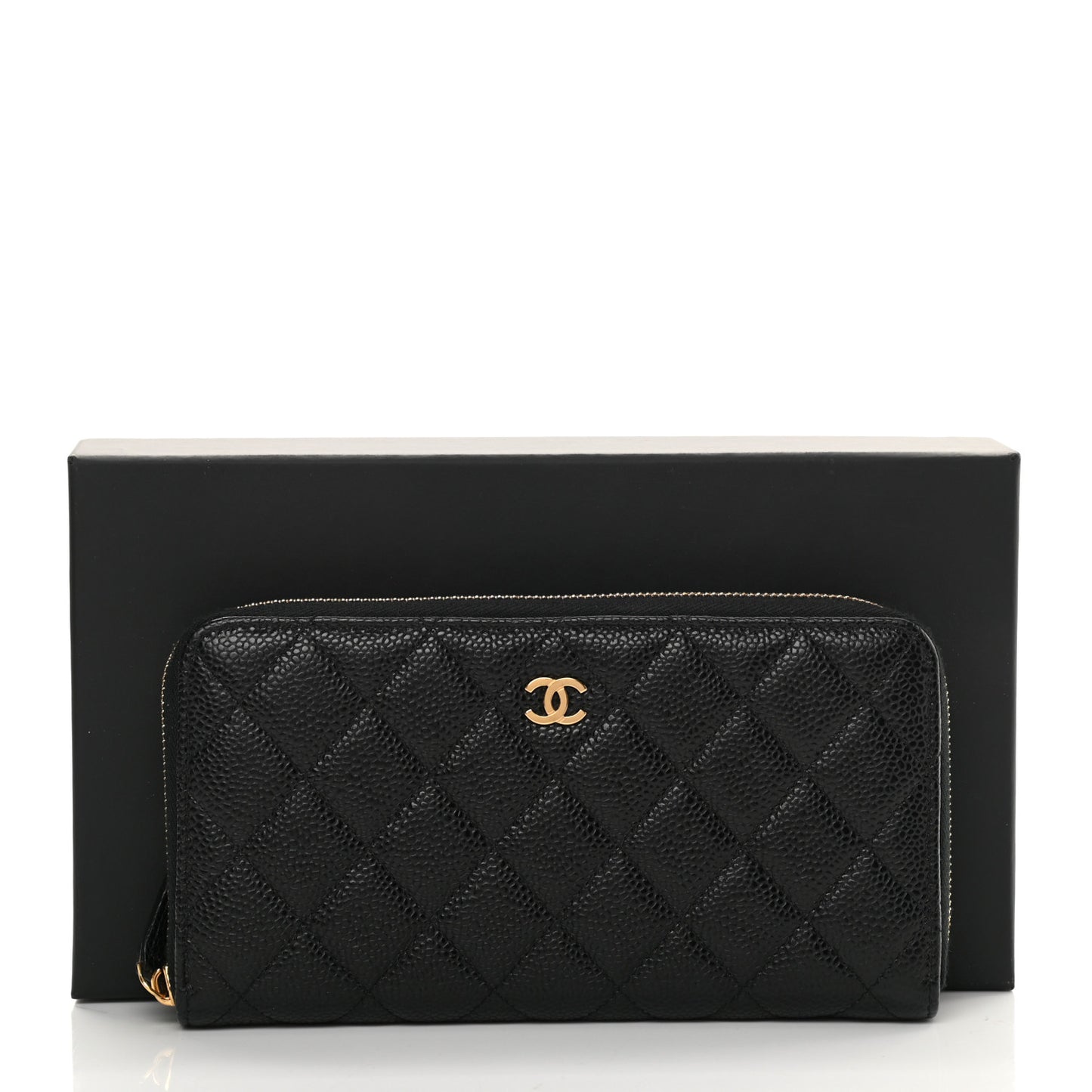Caviar Quilted Large Gusset Zip Around Wallet Black