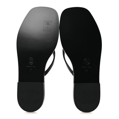 Chanel Goatskin CC Times Square Thong Sandals 37 Black 7 of 12