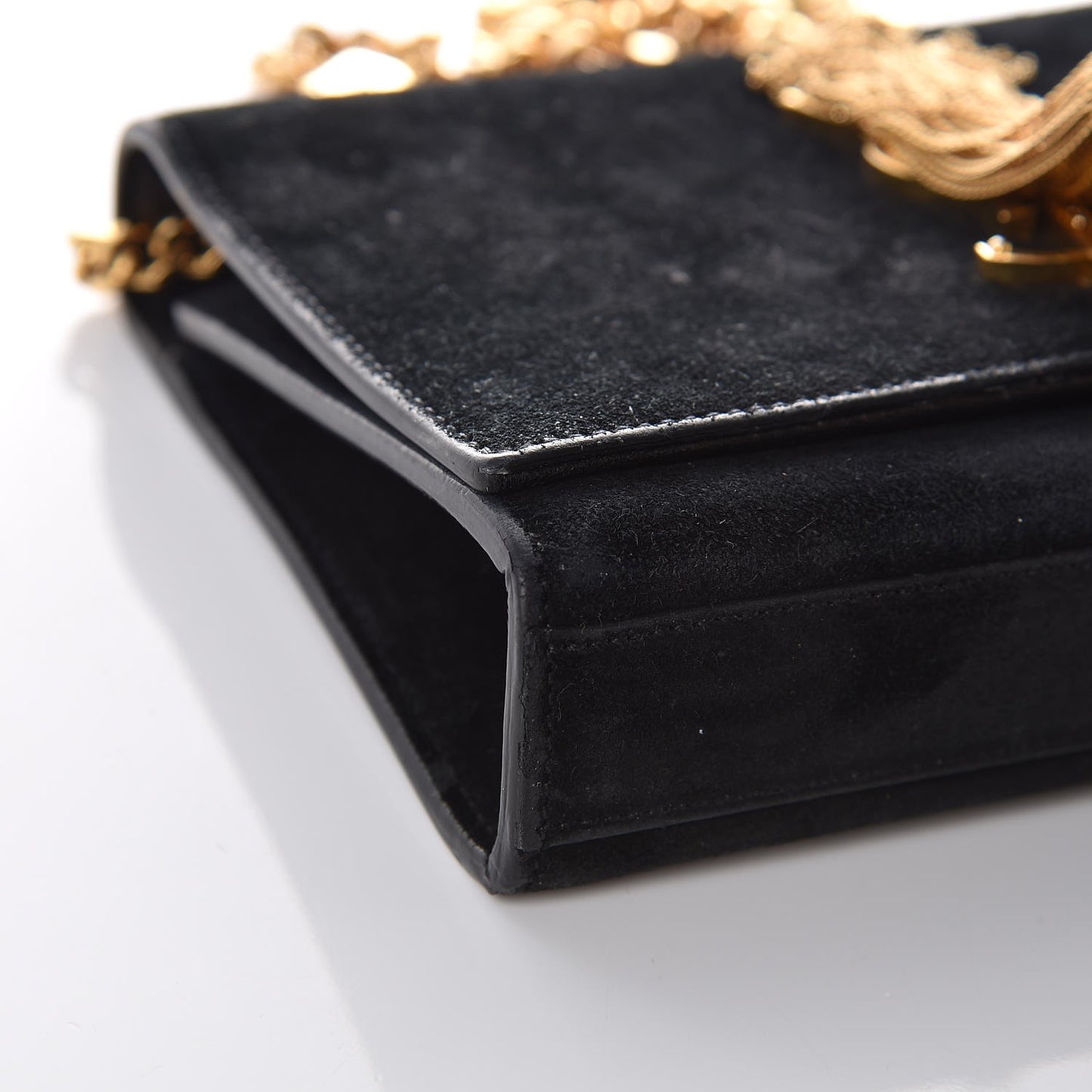 Suede Small Classic Monogram Kate Tassel Satchel Black