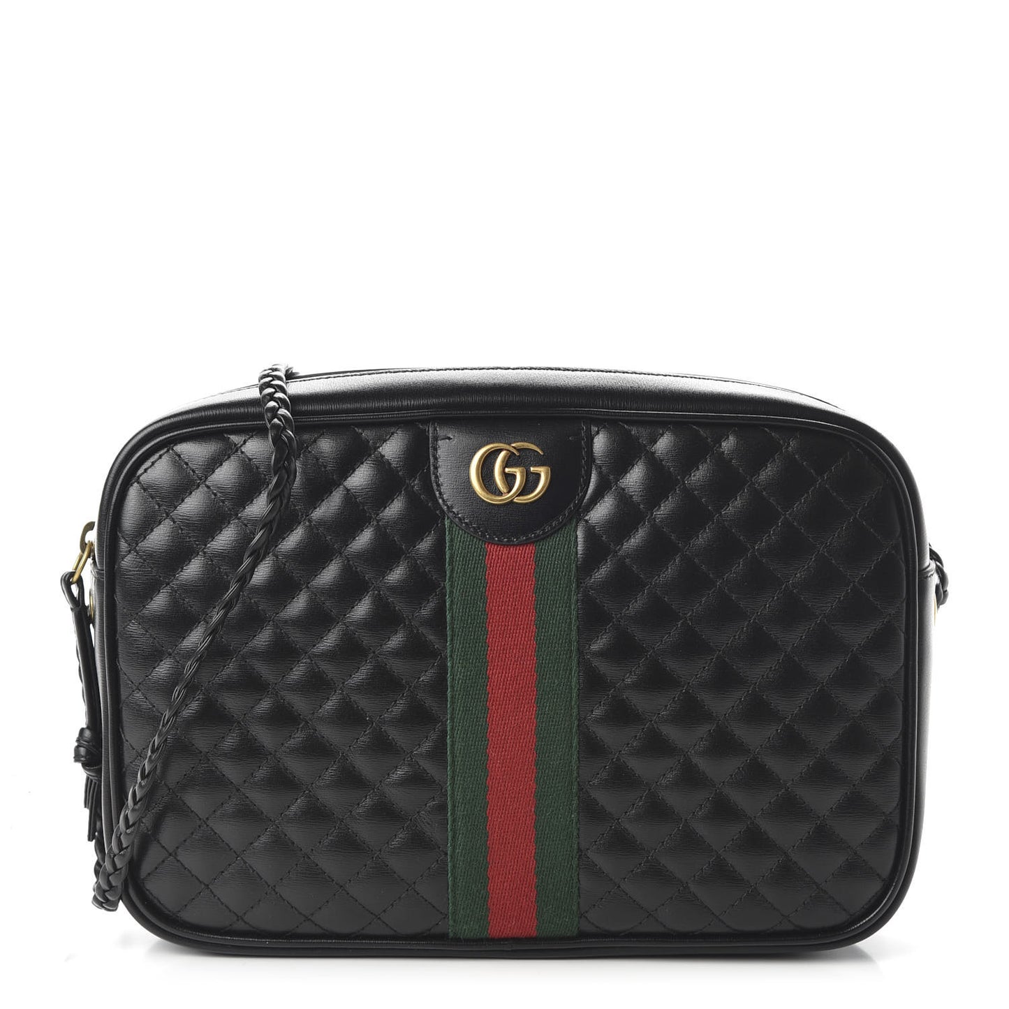 Calfskin Web Trapuntata Small GG Shoulder Bag Black