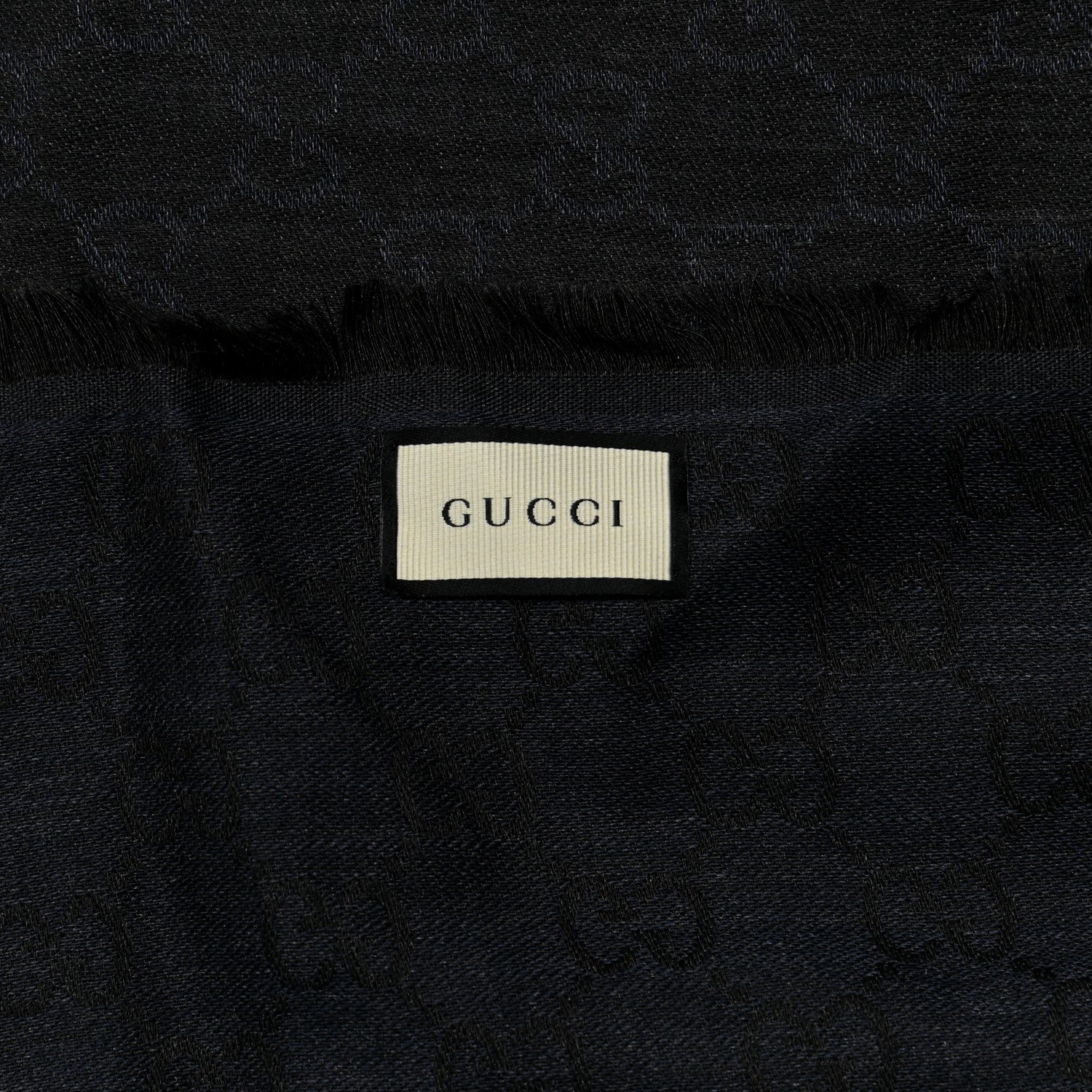 Gucci Wool Silk Monogram GGWeb Fringe Shawl Navy Black 2 of 3