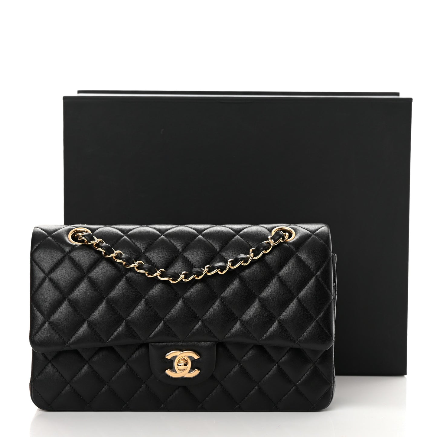 Lambskin Quilted Medium Double Flap Black