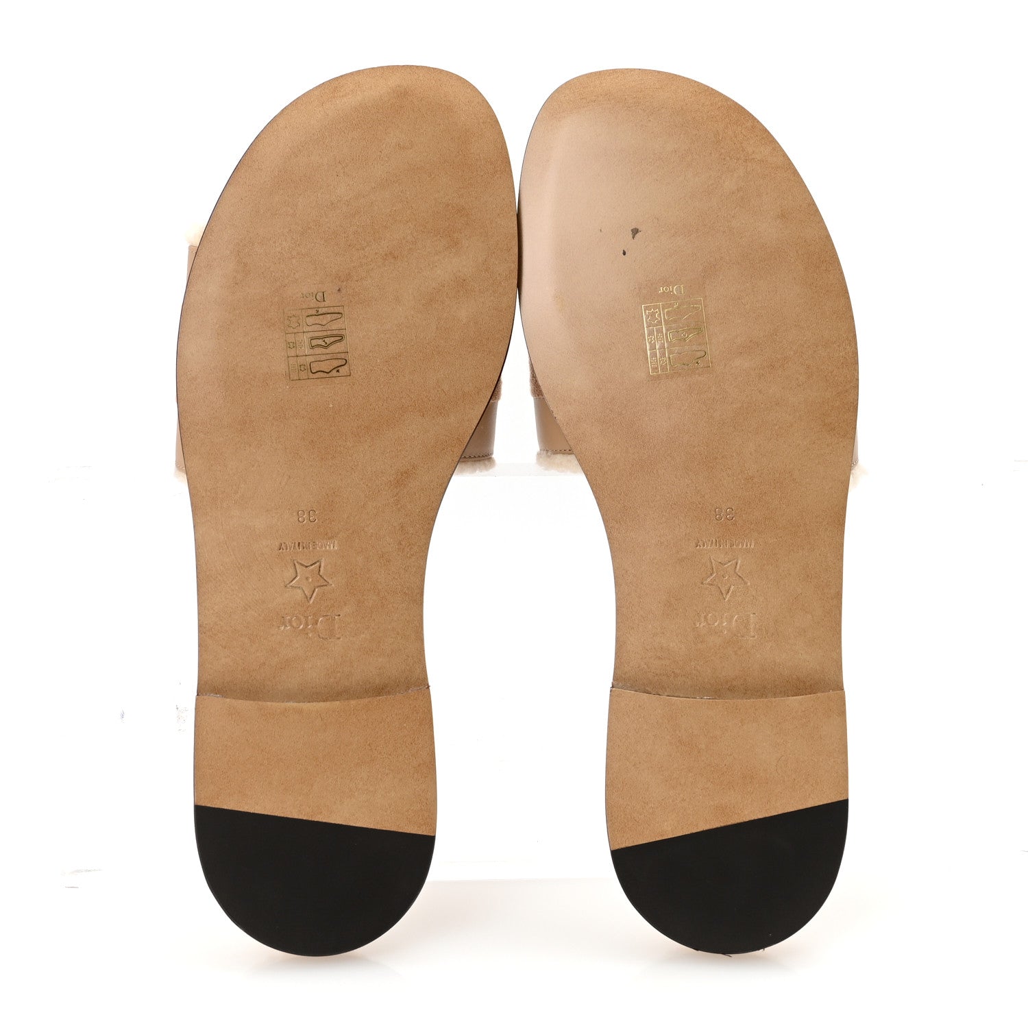 Christian Dior Suede Goatskin Shearling Embroidered Dway Slide Sandals 38 Cookie 6 of 9