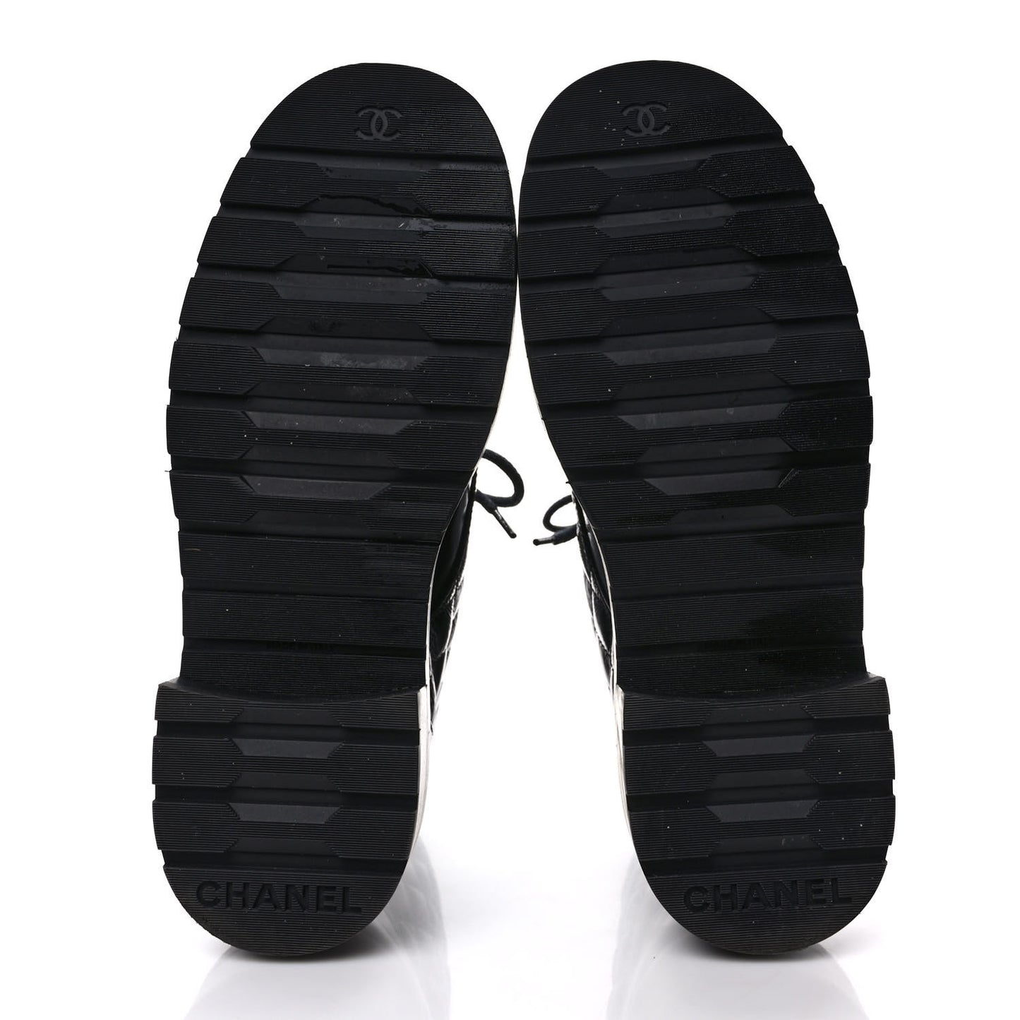 Shiny Calfskin Quilted Lace Up Combat Boots 38.5 Black