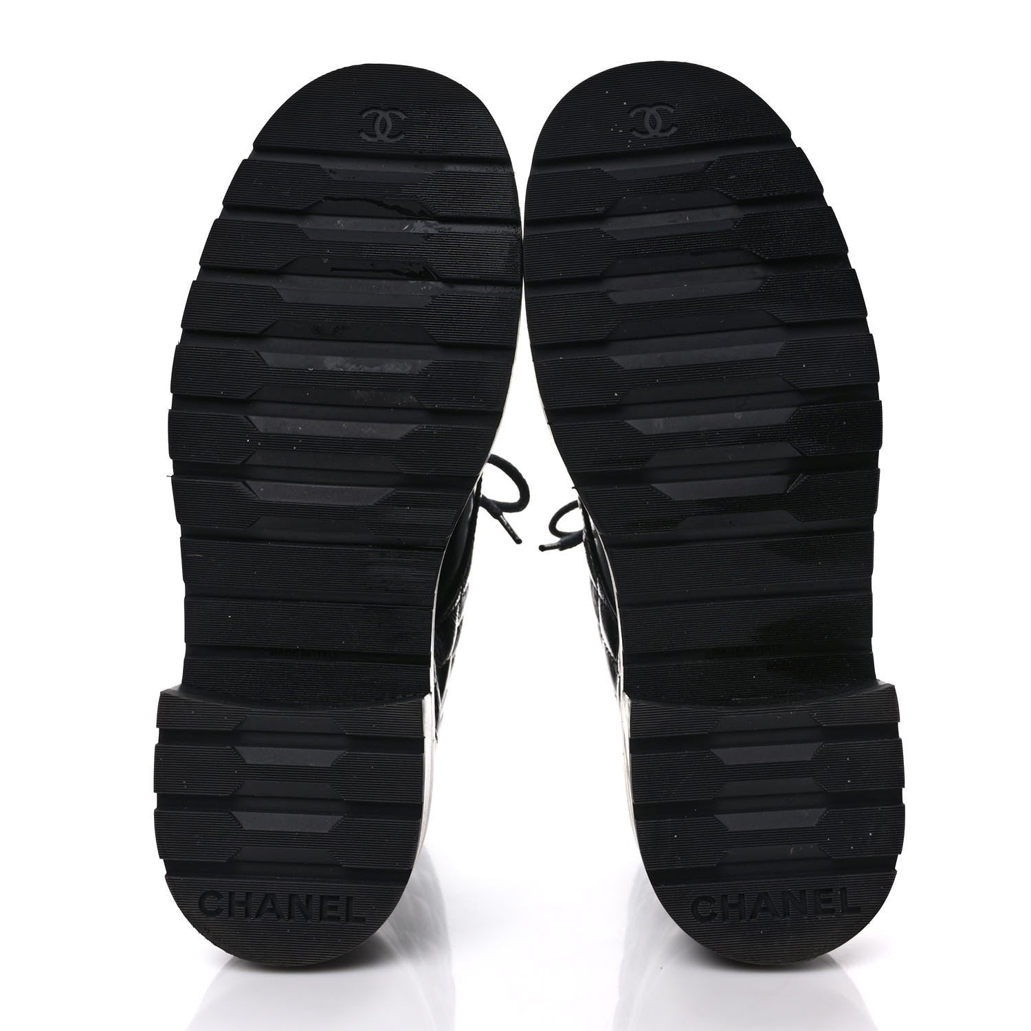 Chanel Shiny Calfskin Quilted Lace Up Combat Boots 38.5 Black 5 of 8