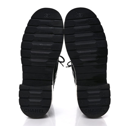 Chanel Shiny Calfskin Quilted Lace Up Combat Boots 38.5 Black 5 of 8