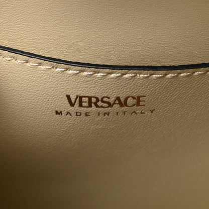 Versace Calfskin Canvas Allover La Medusa Small Top Handle Handbag Brown 6 of 9