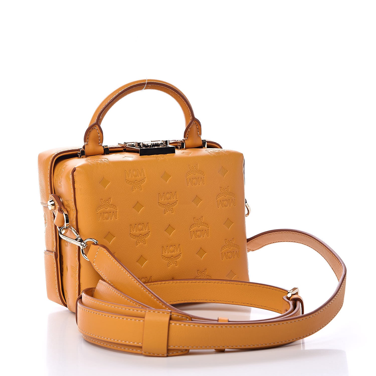 MCM Calfskin Ottomar Monogram Soft Berlin Crossbody Golden Mango 3 of 9