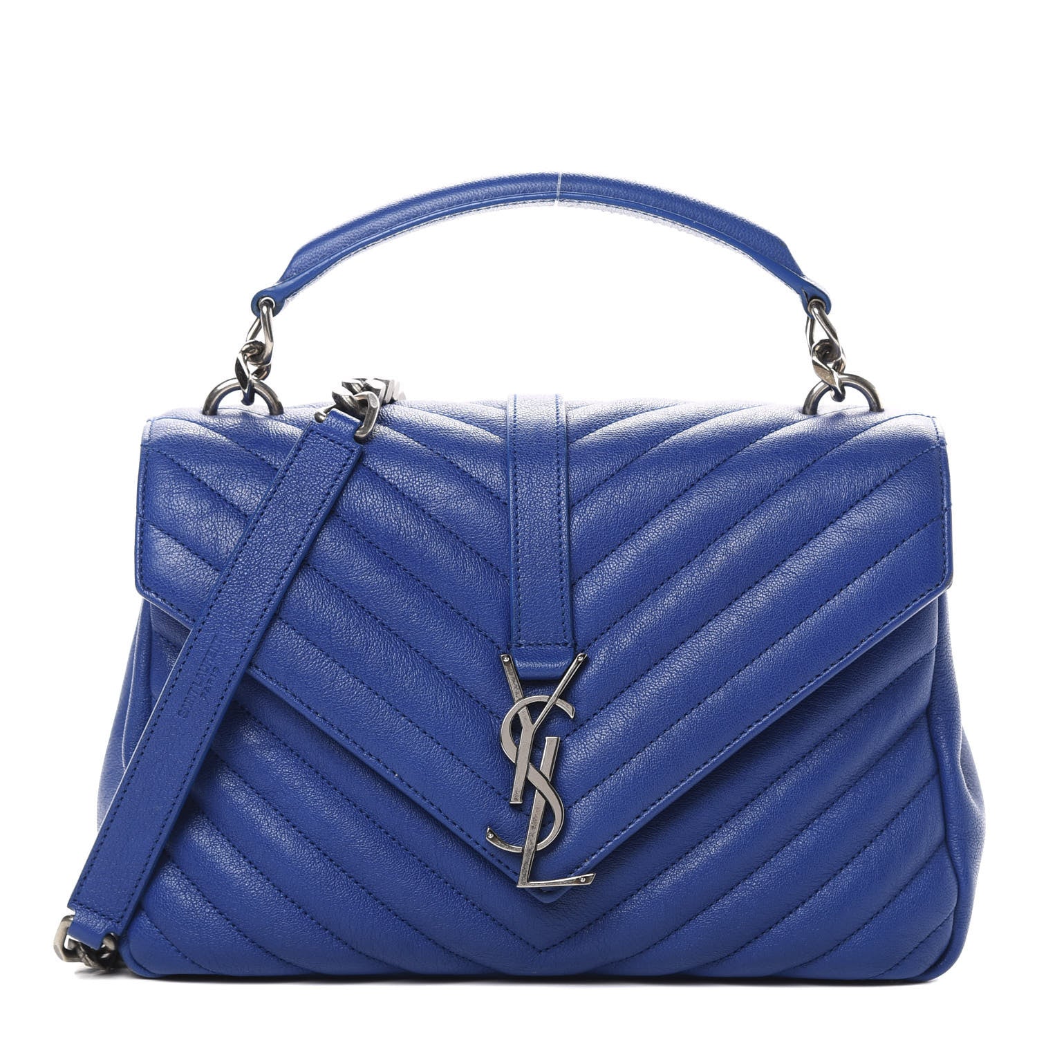 Saint Laurent Sheepskin Matelasse Chevron Monogram Medium College Bag Outremer 1 of 12