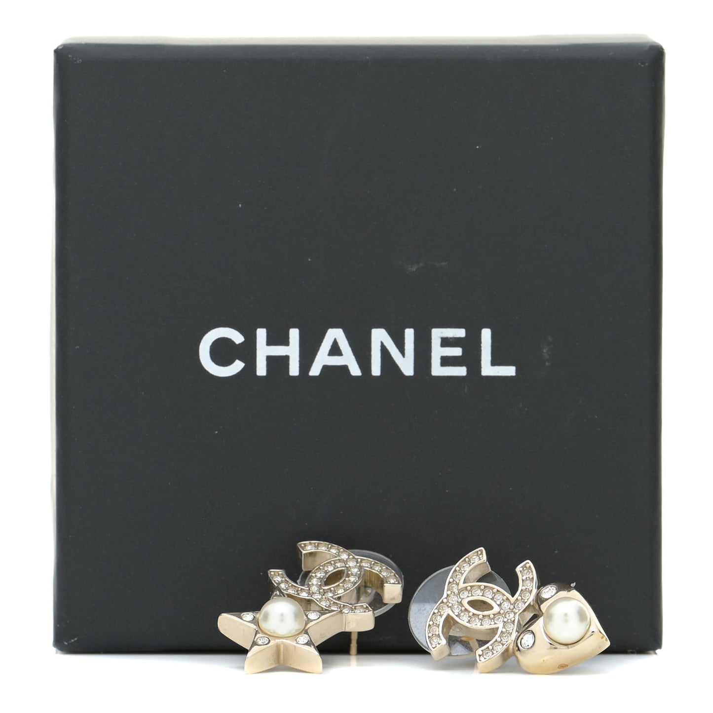 Crystal Pearl Charming Winter CC Star Heart Earrings Gold