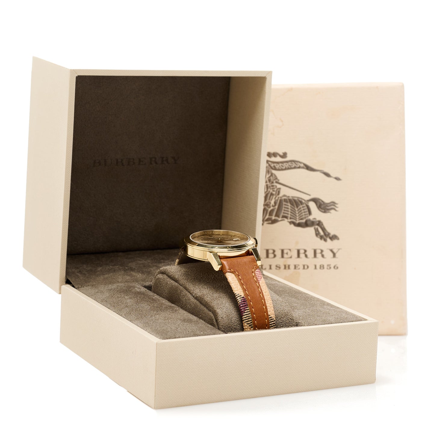 Stainless Steel Calfskin 34mm Haymarket Quartz Watch Gold BU9133