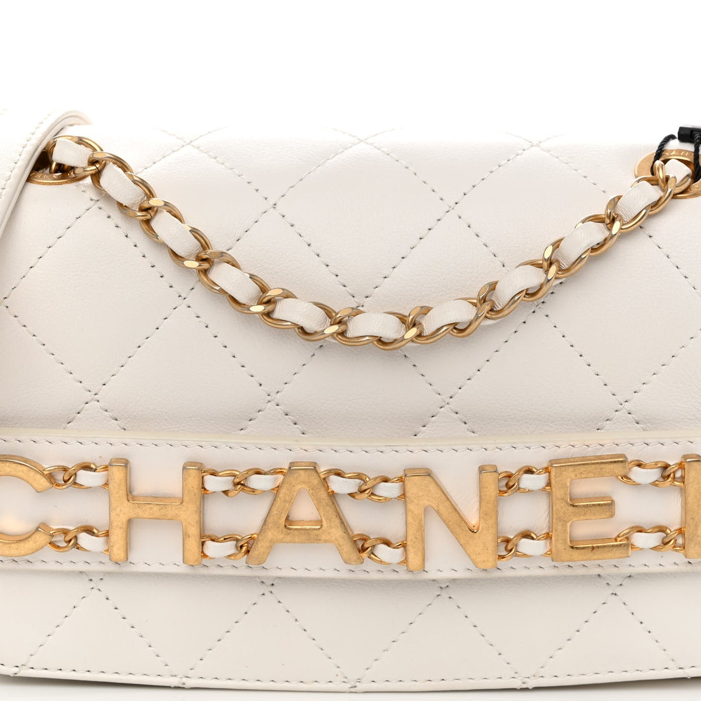 Calfskin Quilted Small Enchained Flap White