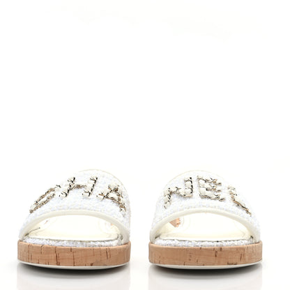 Chanel Tweed Cork CC Chain Mule Sandal 38 White 2 of 8