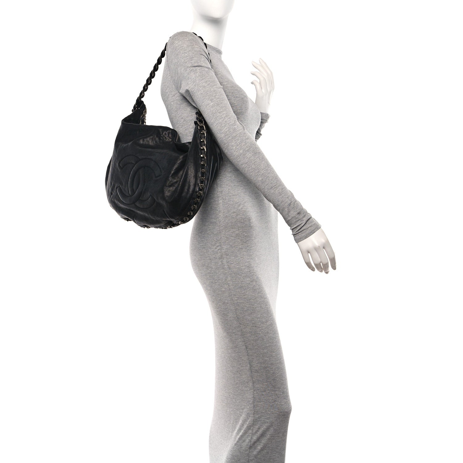 Chanel Calfskin Modern Chain Rhodoid Hobo Black 2 of 11