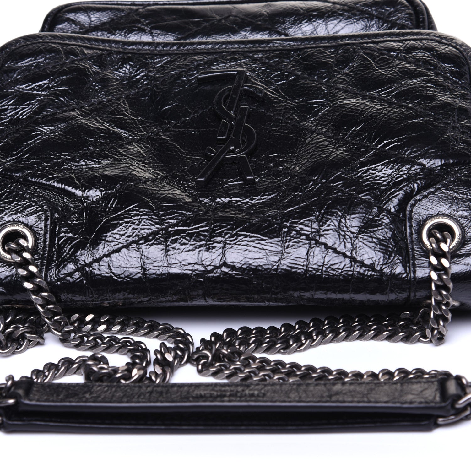 Saint Laurent Crinkled Calfskin Matelasse Monogram Baby Niki Chain Satchel Black 17 of 17