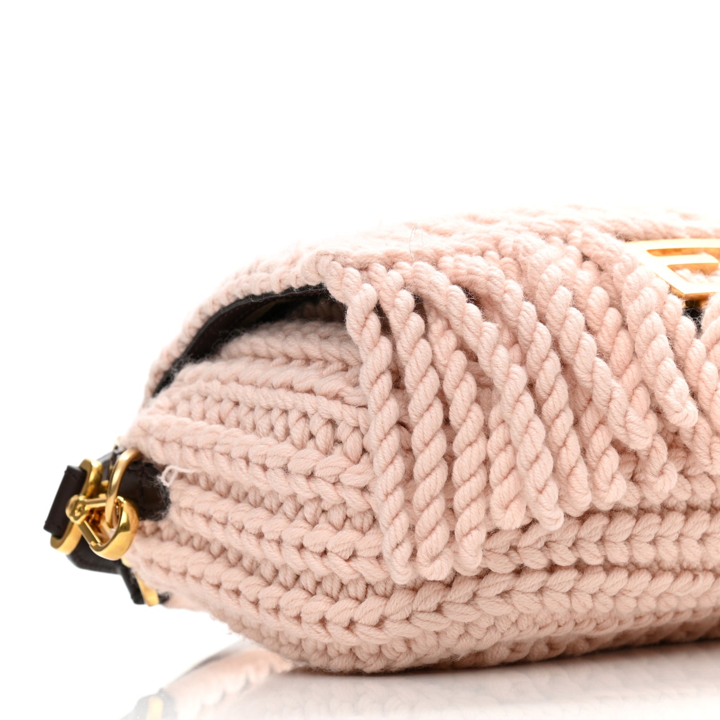 Wool Vitello Seta Woven Fringe Baguette Rosa Quarzo Ebano