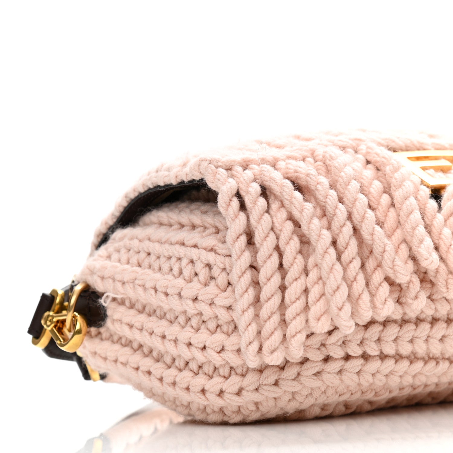 Fendi Wool Vitello Seta Woven Fringe Baguette Rosa Quarzo Ebano 8 of 9
