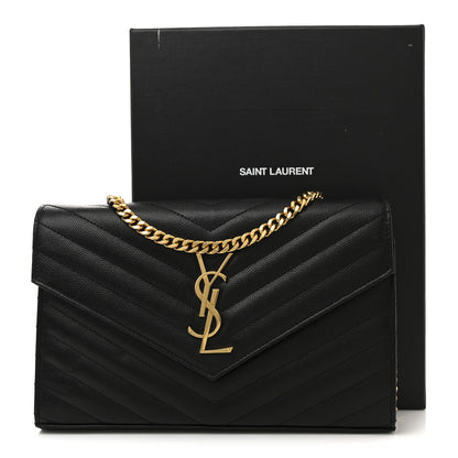 Saint Laurent Grain De Poudre Matelasse Chevron Monogram Chain Wallet Black 13 of 13