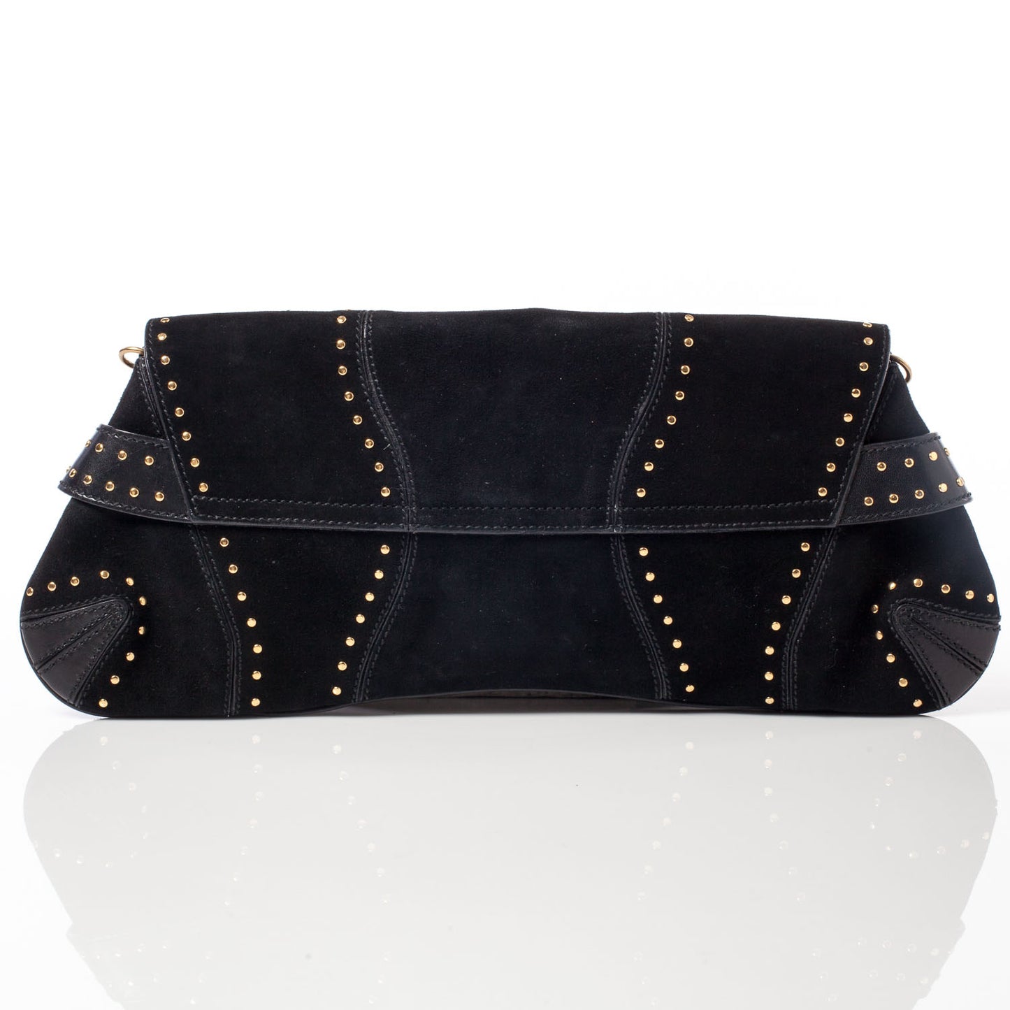 Suede Studded Horsebit Clutch Bag Black