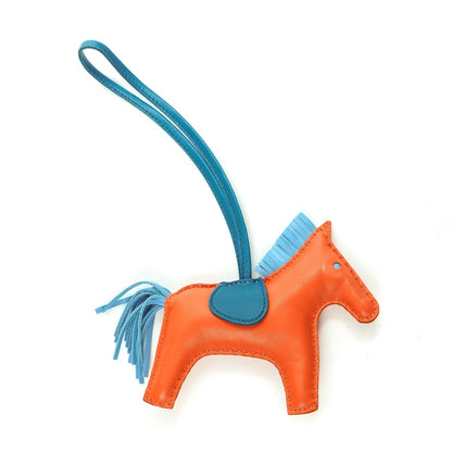 Hermes Milo Lambskin Grigri Rodeo Horse Bag Charm MM Feu Celeste Bleu Izmir 1 of 5