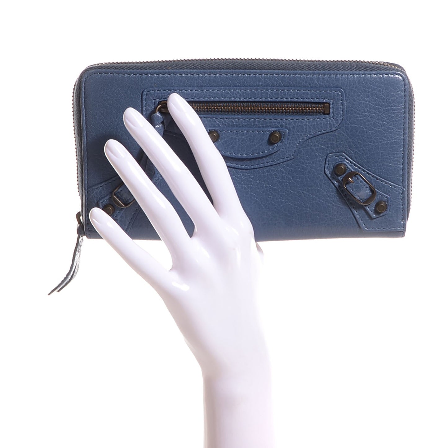 Agneau Classic Hardware Continental Zip Around Wallet Bleu Persan