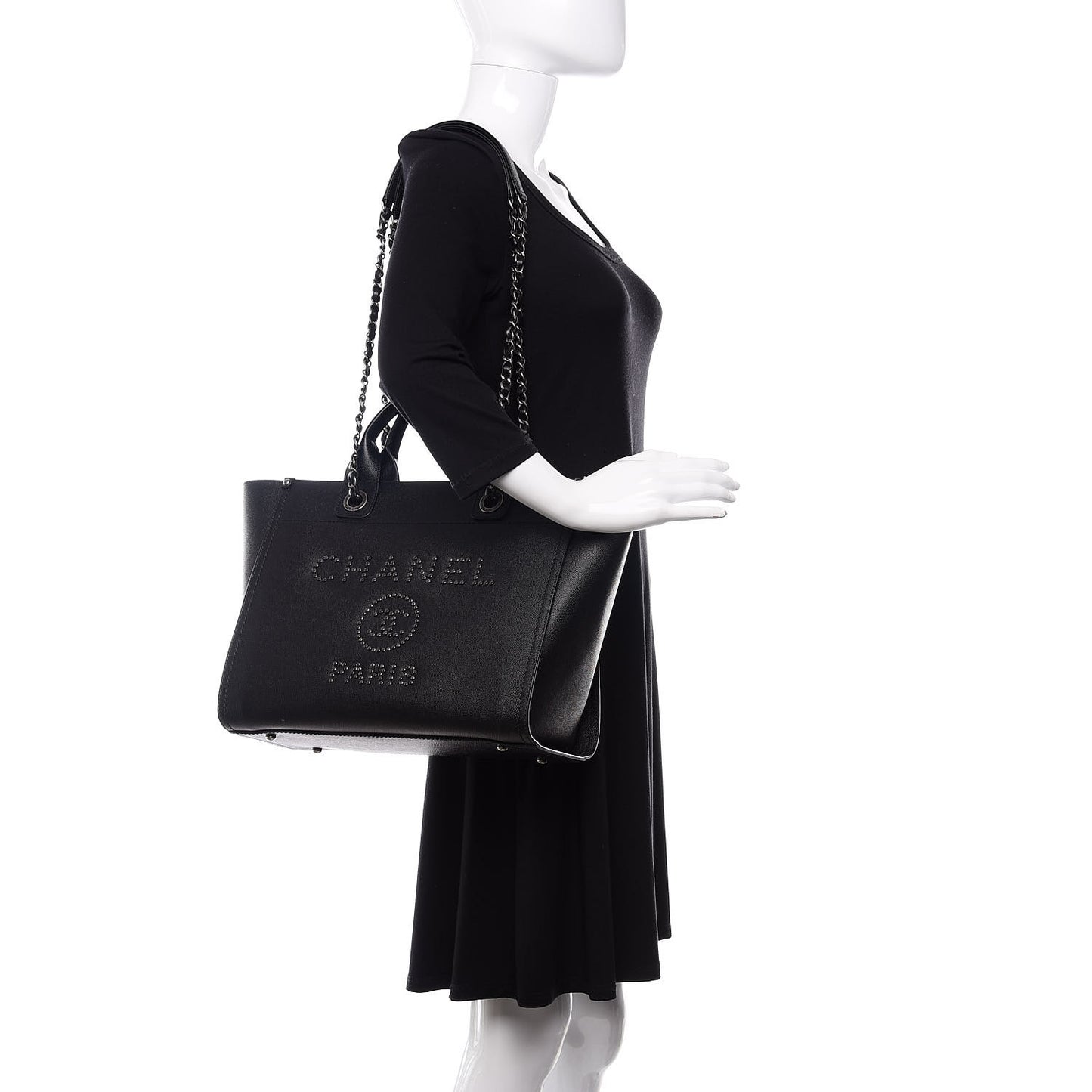 Caviar Small Studded Deauville Tote Black