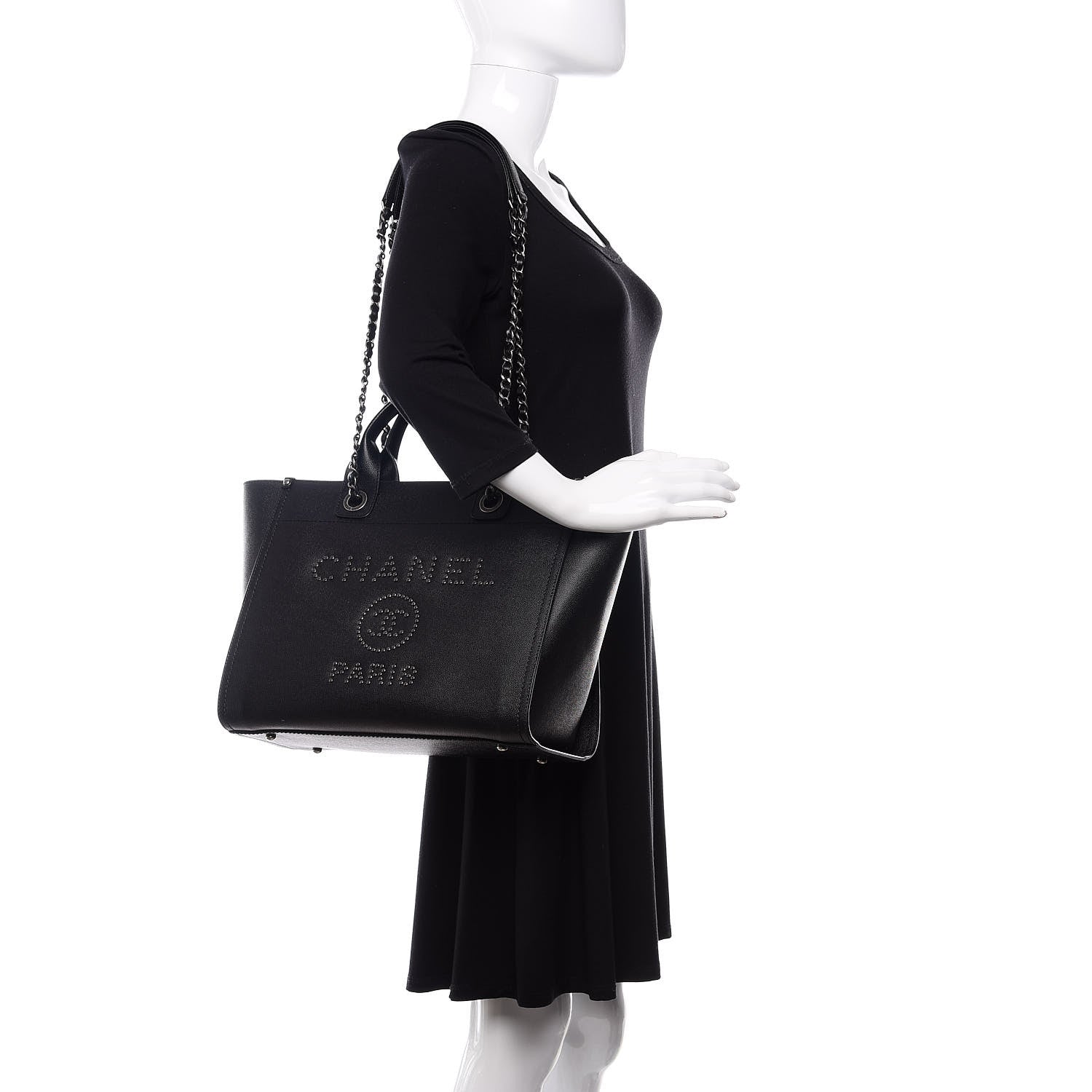 Chanel Caviar Small Studded Deauville Tote Black 2 of 11
