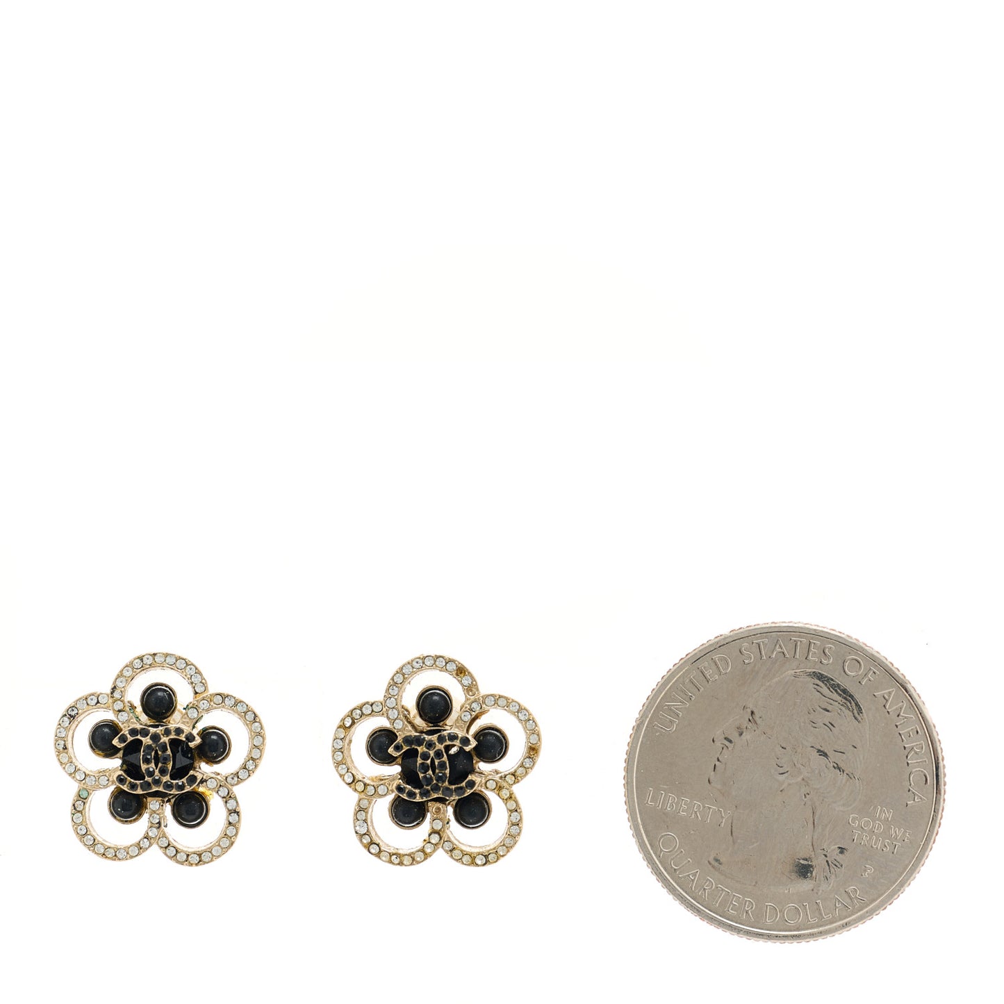 Crystal CC Camellia Earrings Black Gold