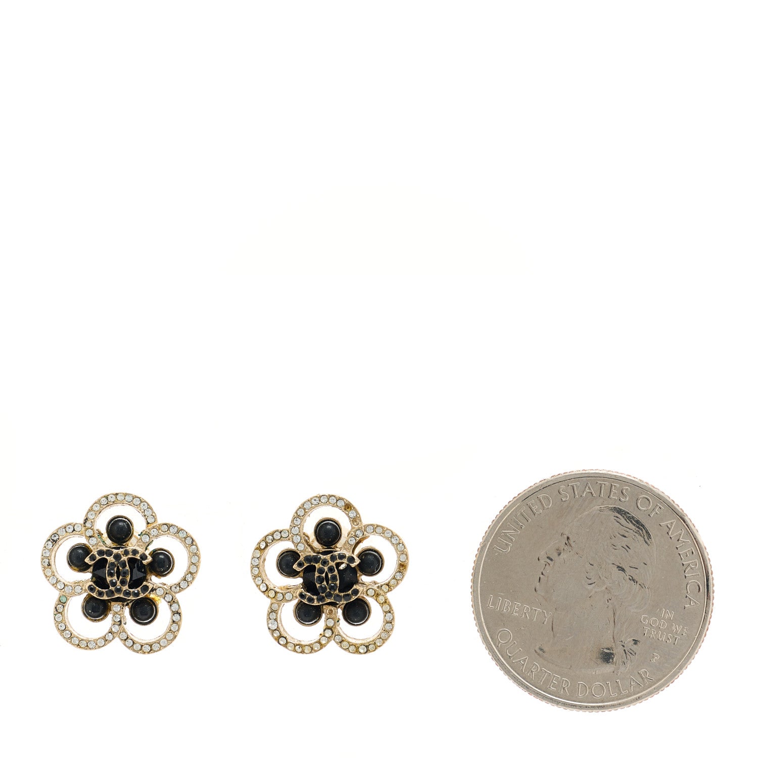 Chanel Crystal CC Camellia Earrings Black Gold 2 of 5