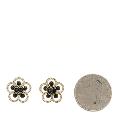 Chanel Crystal CC Camellia Earrings Black Gold 2 of 5