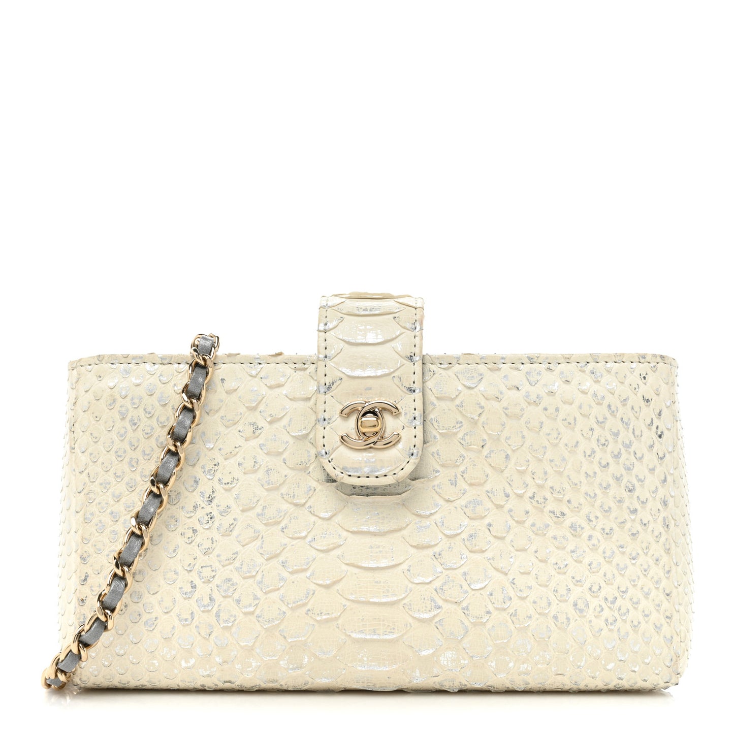 Snakeskin Phone Holder Pouch Clutch White
