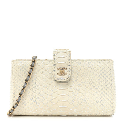 Chanel Snakeskin Phone Holder Pouch Clutch White 1 of 24