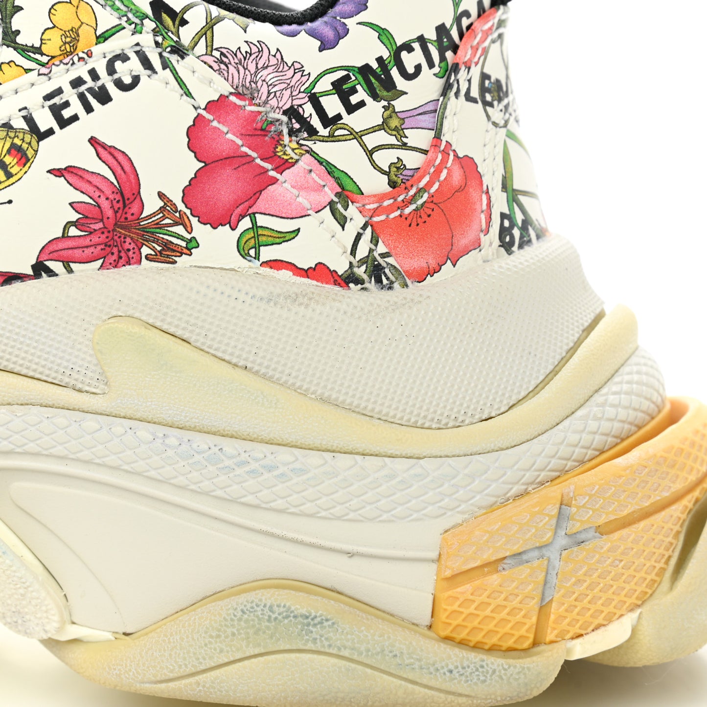 X GUCCI Fabric Allover Logo Flora Print Womens Triple S Sneakers 39 Multicolor White
