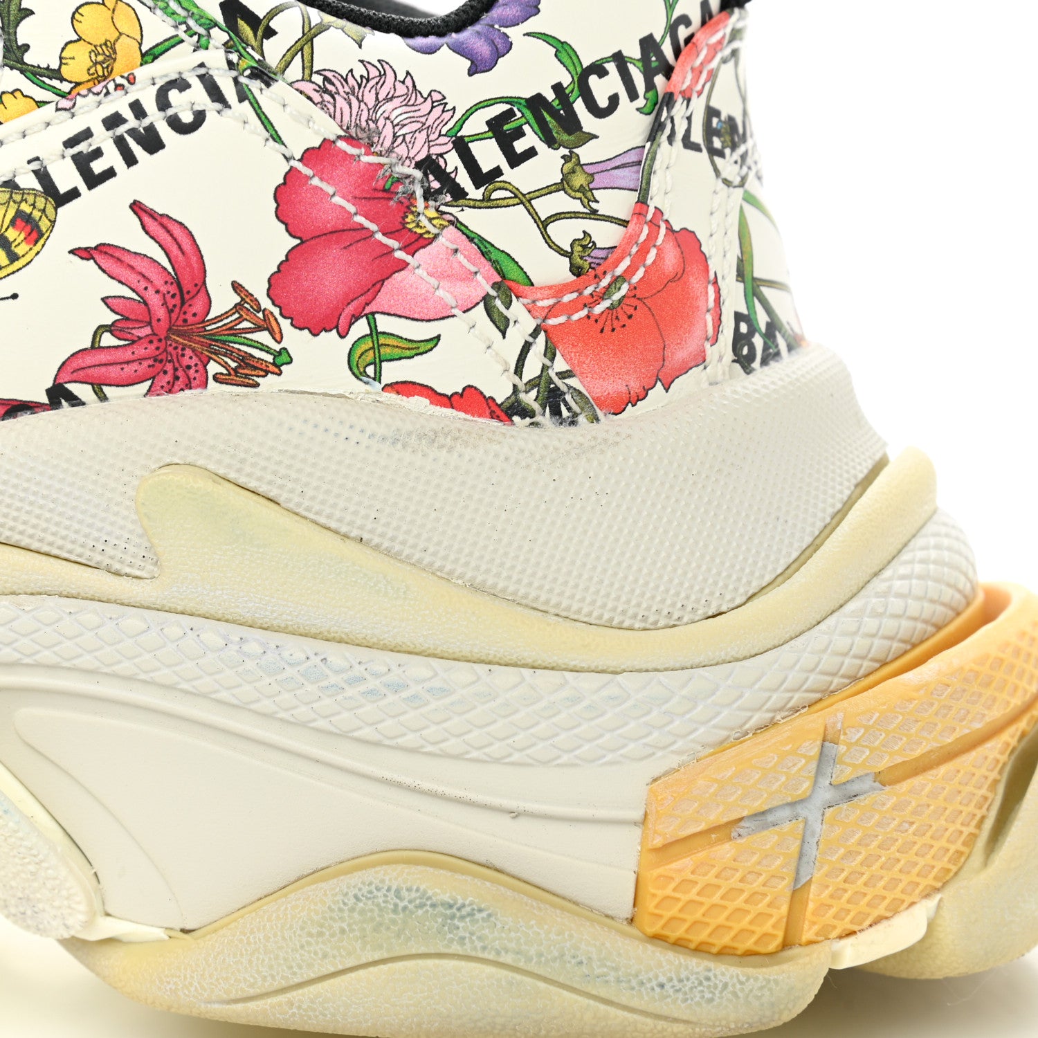 Balenciaga X GUCCI Fabric Allover Logo Flora Print Womens Triple S Sneakers 39 Multicolor White 8 of 10