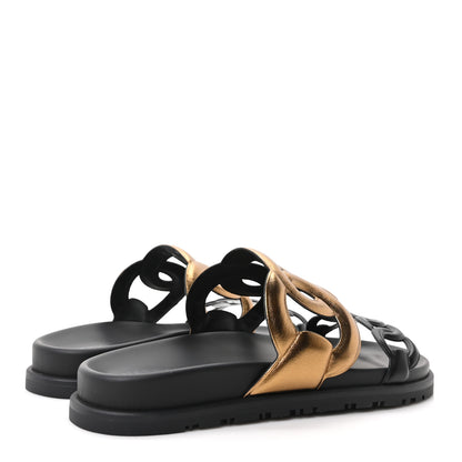 Hermes Metallic Nappa Extra Sandals 37 Black Gold 5 of 10
