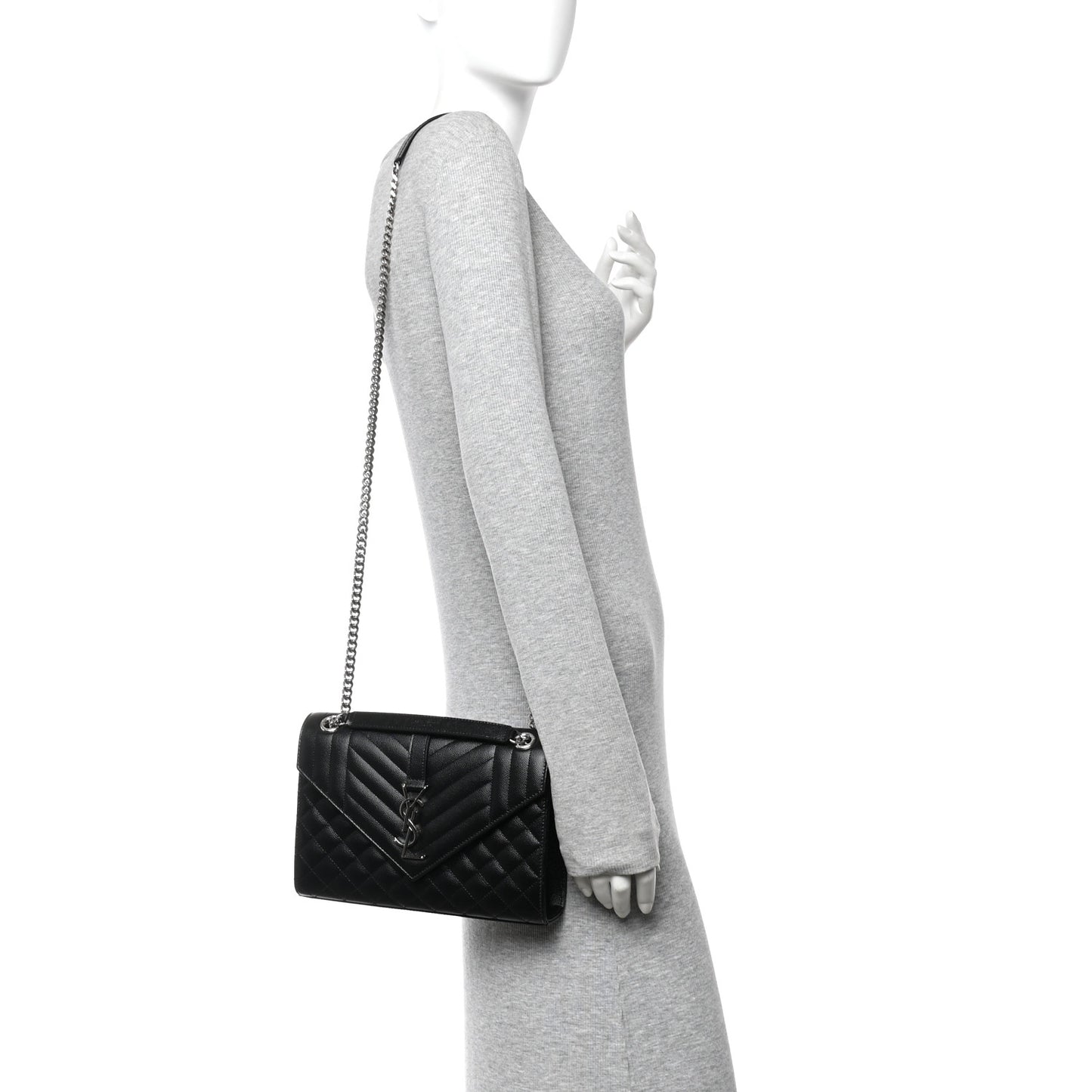 Grain De Poudre Textured Mixed Matelasse Triquilt Medium Monogram Satchel Black